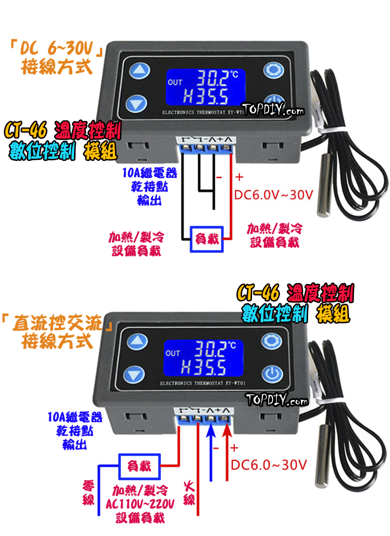 乾接點【TopDIY】CT-46 溫度 控制模組 製冷 加熱 溫控 模組 控制器 開關 冷藏 冷凍 自動控制