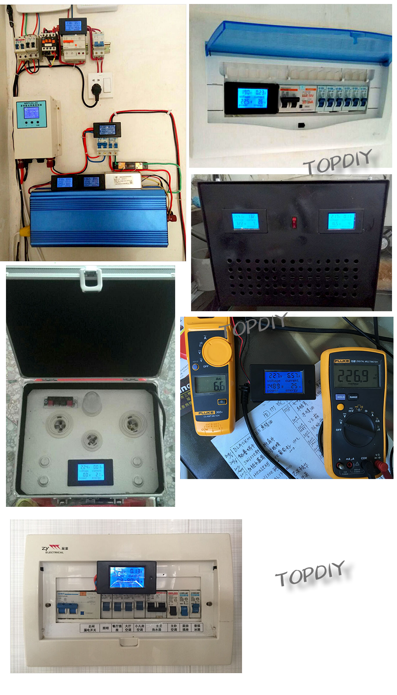 液晶【TopDIY】PAC-100A 交流功率表 (電壓 電流 功率 電量) 電壓電流表 AC 功率計 電表 電力監測儀