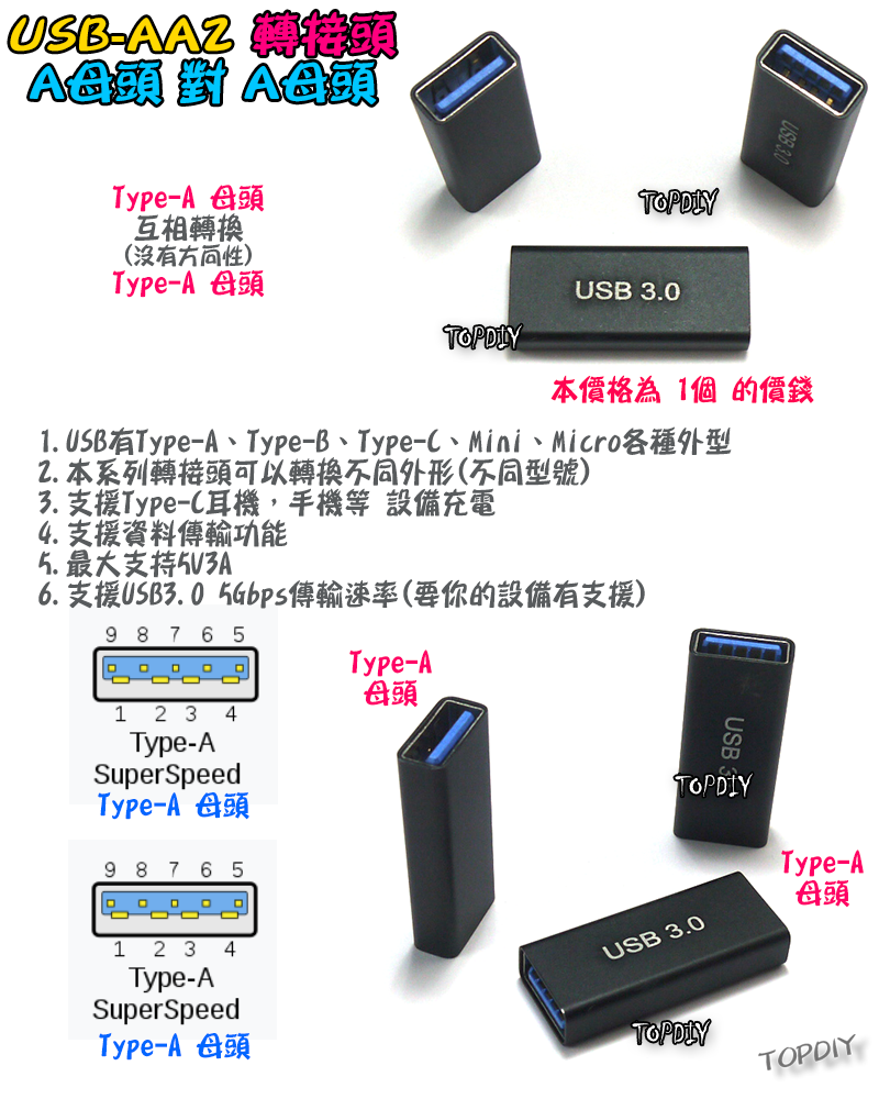 A母對A母【TopDIY】USB-AA2 轉接頭 轉接板 轉接線 USB Type-A 母頭 接頭 轉接 轉換 刷機線