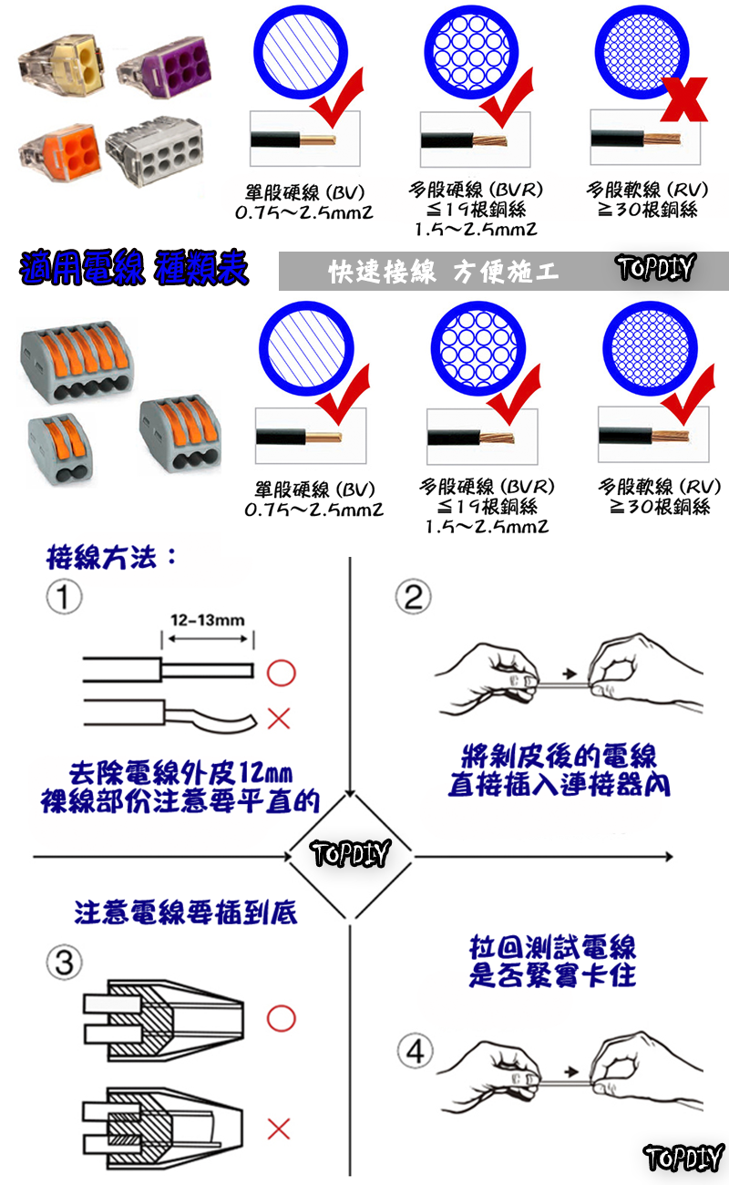 8孔【TopDIY】C108 硬線 快速 接線 端子 電氣 配線 電線 連接器 燈具 接頭 快速夾 接線頭 導線 108