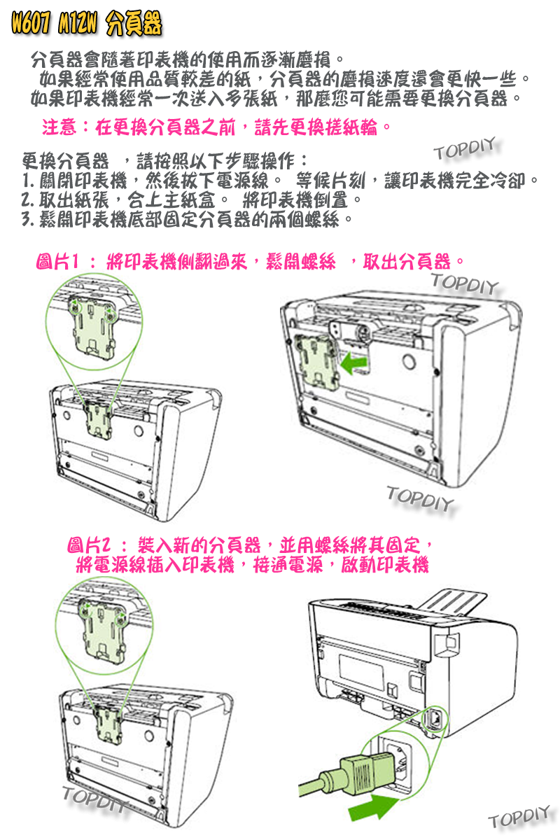 【TopDIY】W607 HP M12W 分頁器 維修零件 抓不到紙 取紙輪 黏紙 M12 印表機 卡紙
