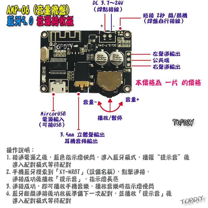音響增加藍牙功能【TopDIY】AMP-05 MP3 藍牙 音源 接收板 解碼板 模組 音響 音箱 擴大機 改裝 5.0